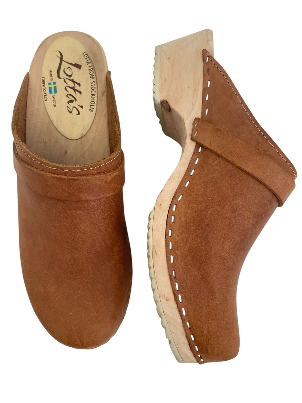 Lotta Swedish Clogs Leather Brown EU 41 US 9.5 Boho Festival Hippie Granola Girl